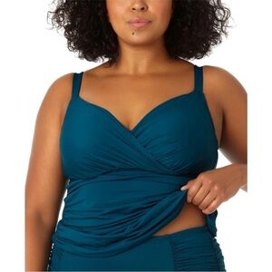 Anne Cole Live in Color Deep Sea Blue  Top Underwire Tankini Top Size XL/16W NEW